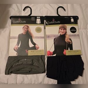 Cuddl Duds Softwear Long Sleeve Crew Tops - Black & Charcoal Heather